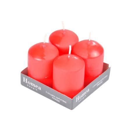 Lot de 4 Bougies Parfumées Piliers Essentiel 6cm Fraise