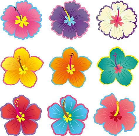 Beyumi 45 Pcs Back To School Luau Hibiscus Flower Cutouts Bulletin Board Decorations