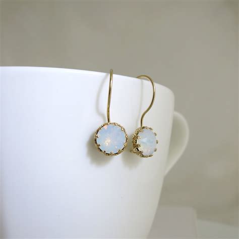 White Opal Earrings Gold Earrings Set With Opal Swarovski - Etsy