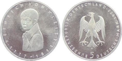 Deutschland BRD 5 Mark 1977 Heinrich Von Kleist Brf Bankfrisch MA