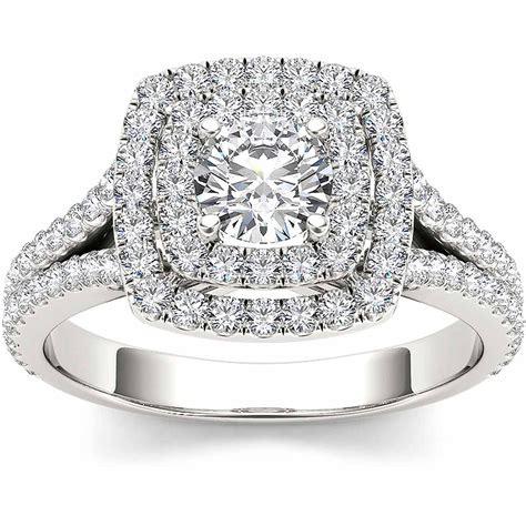 Carat T W Diamond Kt White Gold Double Halo Split Shank Engagement