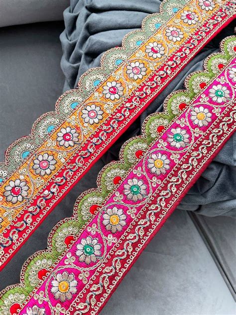 Yard Embroidered Scallop Edge Fabric Trim Saree Ribbon Sewing