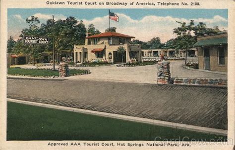 Oaklawn Tourist Court on Broadway of America Hot Springs, AR Postcard