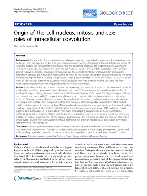 Origin Of The Cell Nucleus Mitosis And Sex Roles Of Intracellular