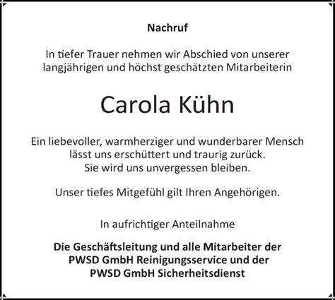 Traueranzeigen Von Carola K Hn Lr Online Trauer De