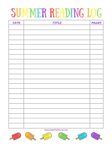 Reading Log Printable Free