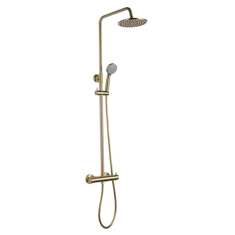 Gold Shower Mixer Thermostatic Shower Kit Brushed Brass Rail Slider