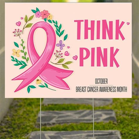 Think Pink Ribbon Lawn Sign Breast Cancer Awareness Yard Sign Mother G