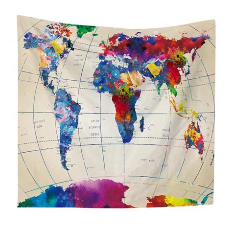 Popvcly World Map Tapestry Wall Hanging Map Tapestry Watercolor World Map Tapestry Globe ...