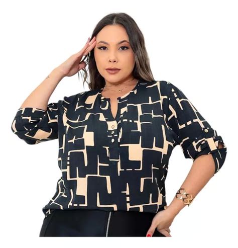 Camisa Social Feminina Manga 3 4 Plus Size Parcelamento Sem Juros