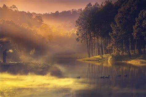 Wallpaper Sunlight Landscape Sunset Lake Nature Reflection Sky