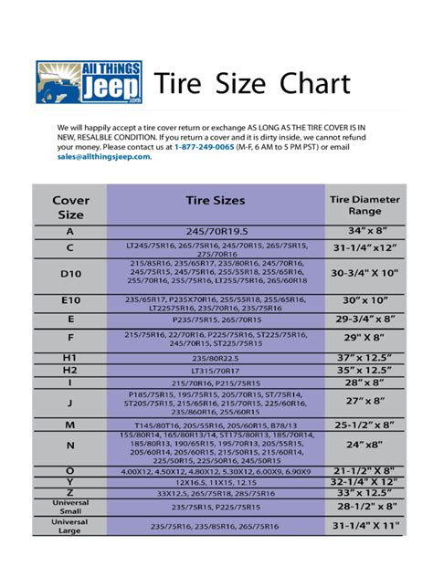 Tire Size Chart - 5 Free Templates in PDF, Word, Excel Download