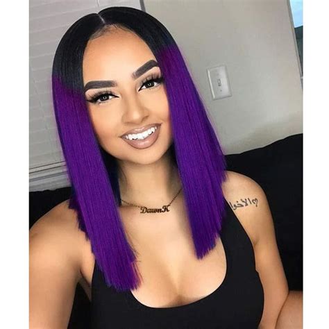 Hanne Ombre Black To Purple Shoulder Length Bob Wig For Women Short