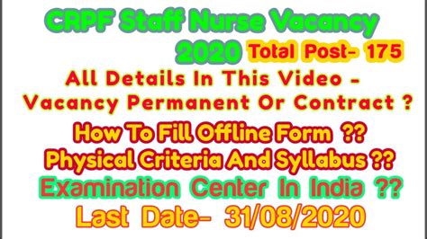 Crpf Staff Nurse Si Vacancy Total Post Latest Nursing