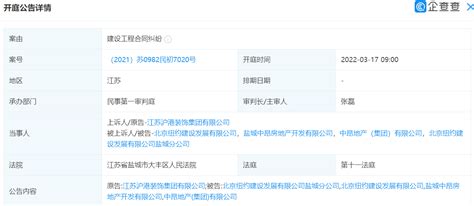 江苏沪港装饰状告中昂地产等，案由系建设工程合同纠纷集团公司开发