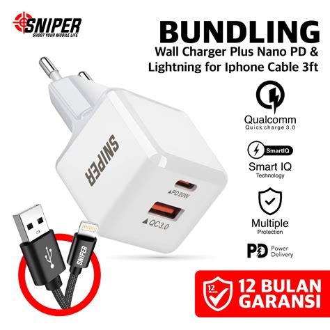 Jual BUNDLING SNIPER Wall Charger Nano Cable Nylon Braided Lightning