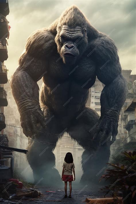 Premium AI Image | giant adult Kong Kaiju Looks to little girl ...