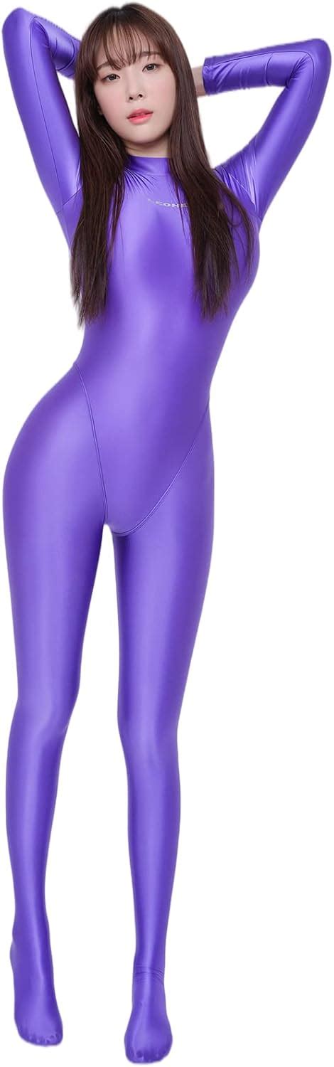 Leohex Satin Spandex Catsuit Shiny Full Bodysuit Womens Costume Without