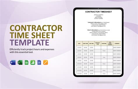 Contractor Time Sheet Template In Word Apple Numbers Excel Apple