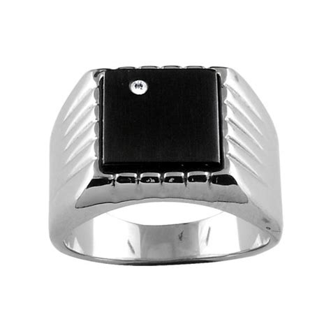 Bague Homme Acier L Chevali Re Plateau Carr Noir Strass