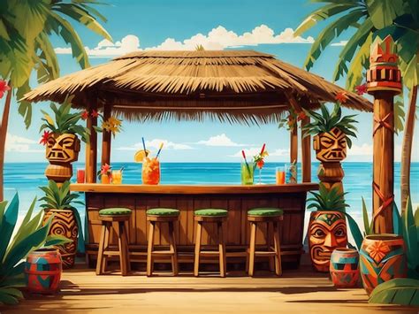 Premium Ai Image Tiki Bar Ai Art Tropical Background Generate Ai