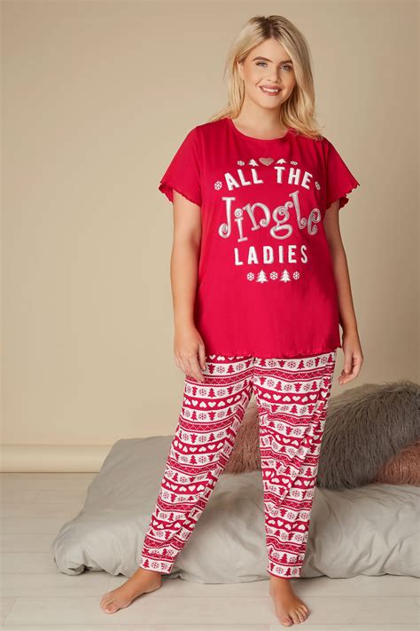 Red Christmas All The Jingle Ladies Pyjama Set Plus Size 16 To 40