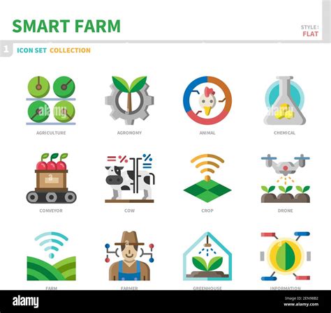 Smart Farm Icon Set Flat Style Vector And Illustration Stock Vector