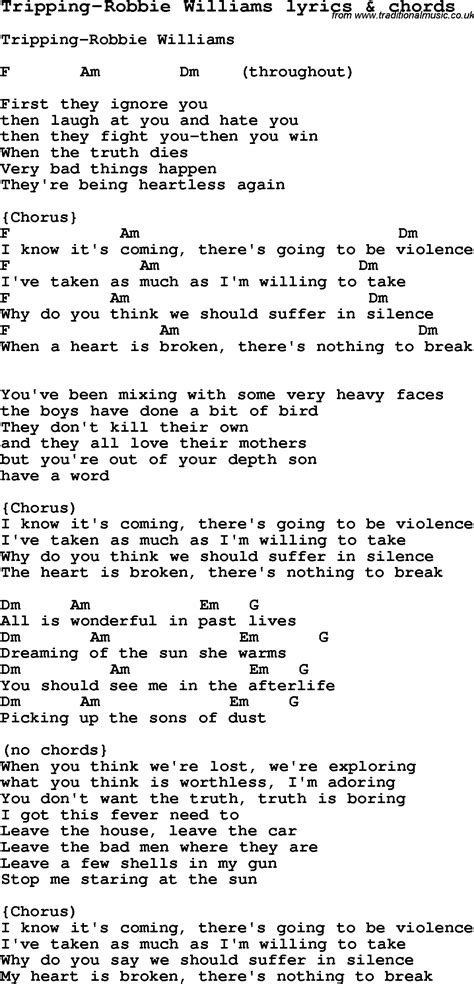 Love Song Lyrics Fortripping Robbie Williams With Chords