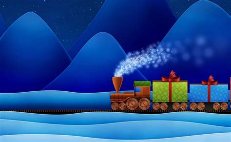 Brown, green, and blue steam locomotive train on track within mountain ...