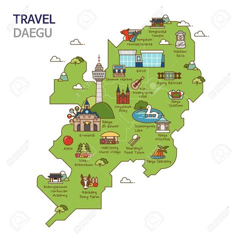 City Tour Travel Map Illustration Daegu City South Korea Royalty