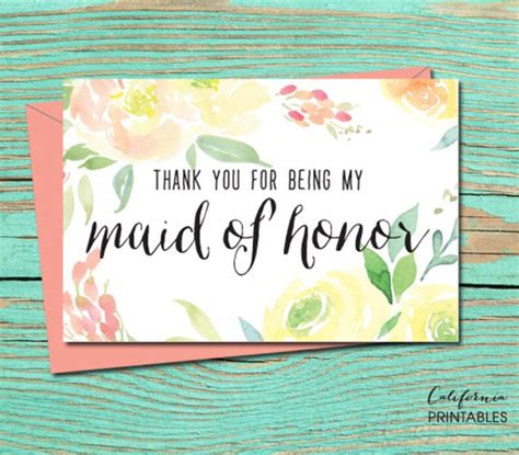 Thank You For Being My Maid Of Honor PRINTABLE CARD Wedding Etsy