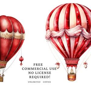 Red Hot Air Balloon Clipart Vintage Clipart Retro Clip Art Christmas