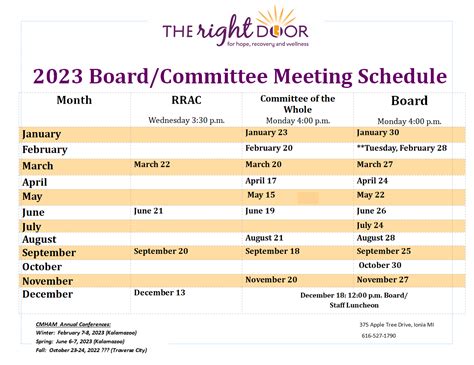 Committee Of The Whole And Board Meeting Schedule The Right Door