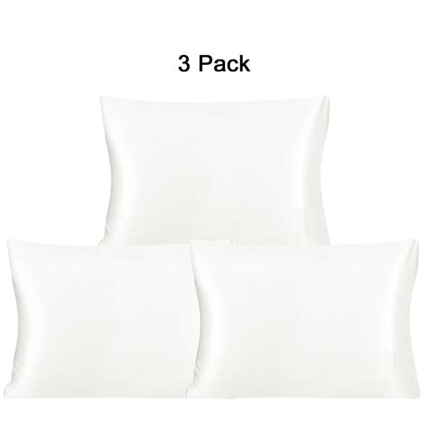 Piccocasa 3 Pack 25 Momme Silk Pillow Covers For Bedroom White King20x36