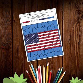 American Flag Color By Number Worksheet End Of The Year Flag Day