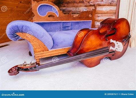 Large Cello Or Double Bass Classical Instrument In Cabin Stock Image Image Of Wood Lies