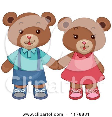 Cartoon of Happy Teddy Bears Standing and Holding Hands - Royalty Free ...