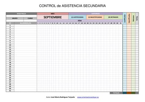 Control De Asistencia Infantil Primaria Y Secundaria Word Y Excel