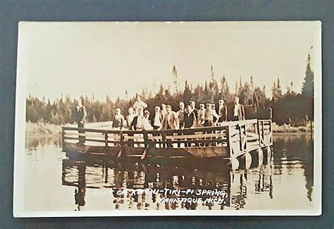 Mint Vintage Kitch Iti Kipi Spring Manistique Mi Raft Of People Rppc