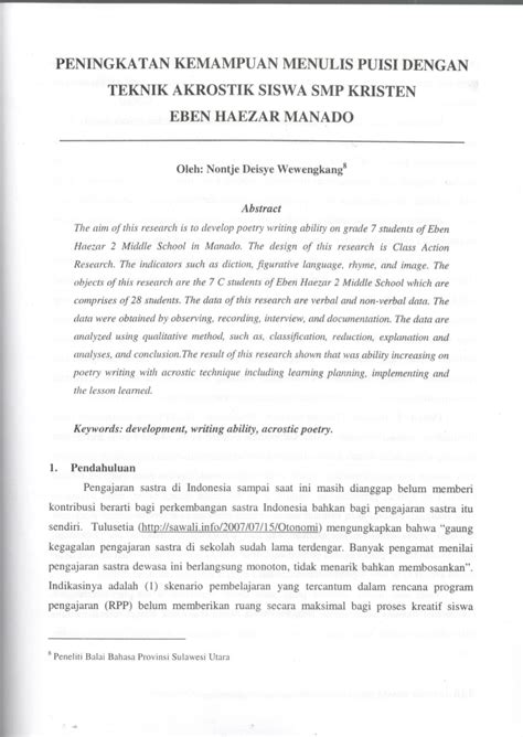 Pdf Peningkatan Kemampuan Menulis Puisi Dengan Teknik Akrostik Siswa