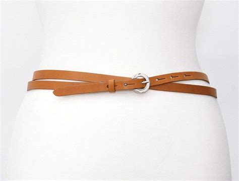 Tan Double Wrap Belt Skinny Leather Silver Or Brass Buckle Uk Made