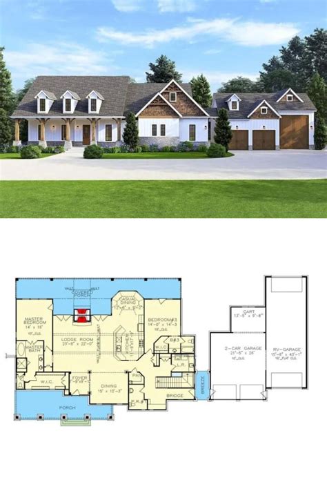 Country Style Craftsman House Plan With Rv Garage