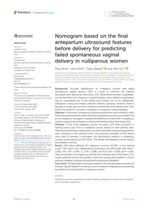 Pdf Nomogram Based On The Final Antepartum Ultrasound Features Before