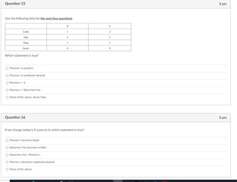 Solved Question Pts Use The Following Data For The Next Chegg