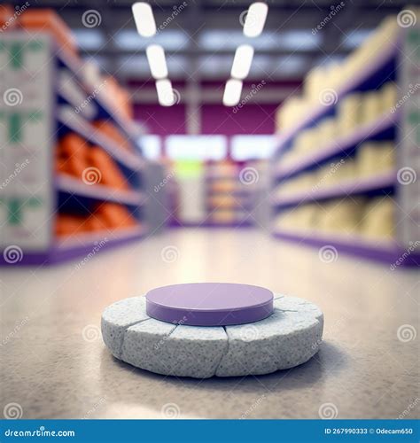 Circular Podium For Product Presentation Background Supermarket Aisle