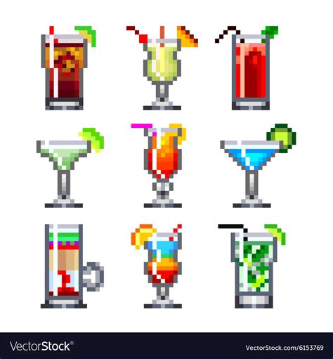 Pixel Cocktails For Games Icons Set Royalty Free Vector