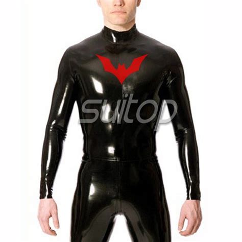 Mens Rubber Latex Batman Catsuit With Back Zip In Black Color For Men