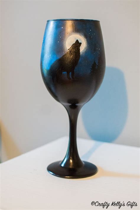 Howling Wolf Wine Glass Hand Painted Wine Glass Personalized Etsy