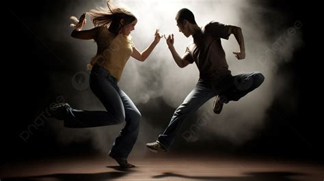 Couple Together Dancing On A Dark Floor Background, Funny Dancing ...