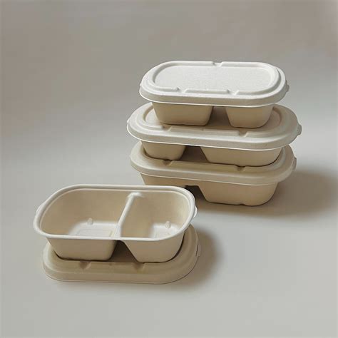 Biodegradable Sugarcane Pulp Tableware 1000ml 2 Compartment Lunch Box